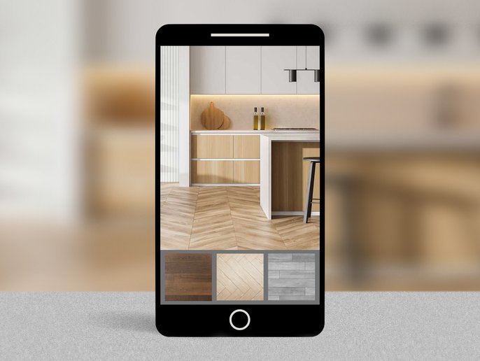 A Roomvo Visualizer mock-up on a phone